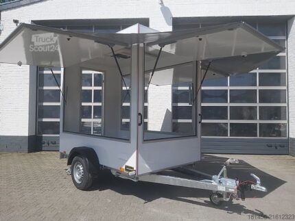 Professioneller Anhänger TRAILERSHOP 3-fach faltbarer Eventanhänger mit Hecktür, 230 V, Lager